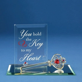 You Hold the Key to My Heart with Gold Key and Red Crystal Heart Glass Figurine Decorative Mirror,Home Decor Mirror