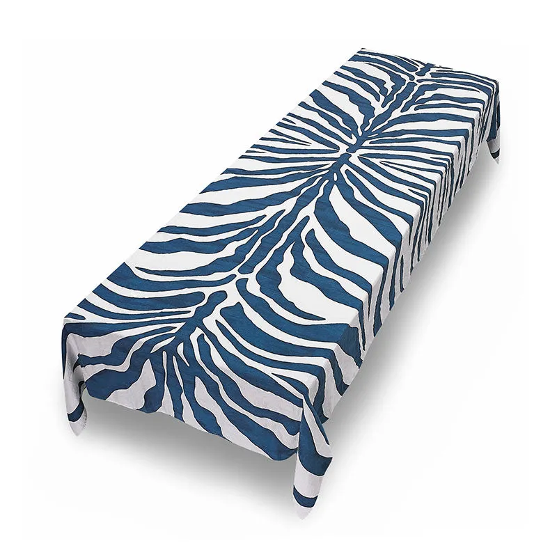 Zebra Linen Tablecloth 250cm x 165cm, Petrol Blue