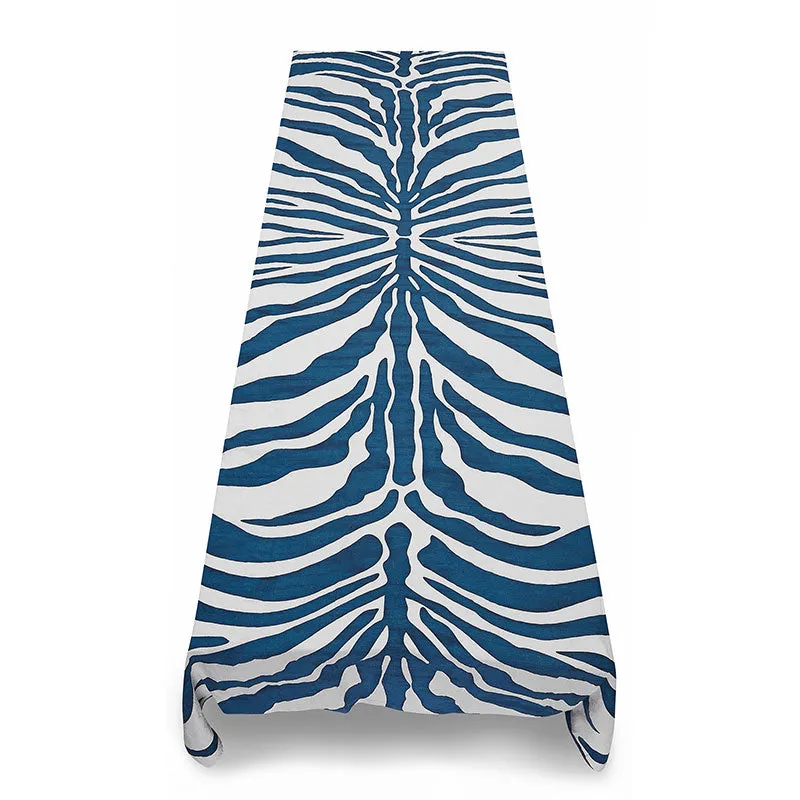 Zebra Linen Tablecloth 250cm x 165cm, Petrol Blue