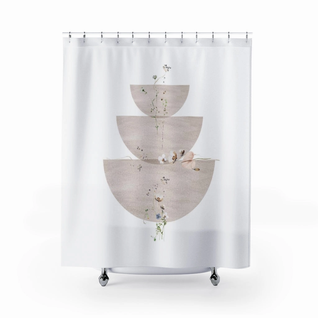 Zen Boho Shower Curtain |  White Sandy Beige | Hanging Floral Bathroom Decor Lighting,Home Lighting