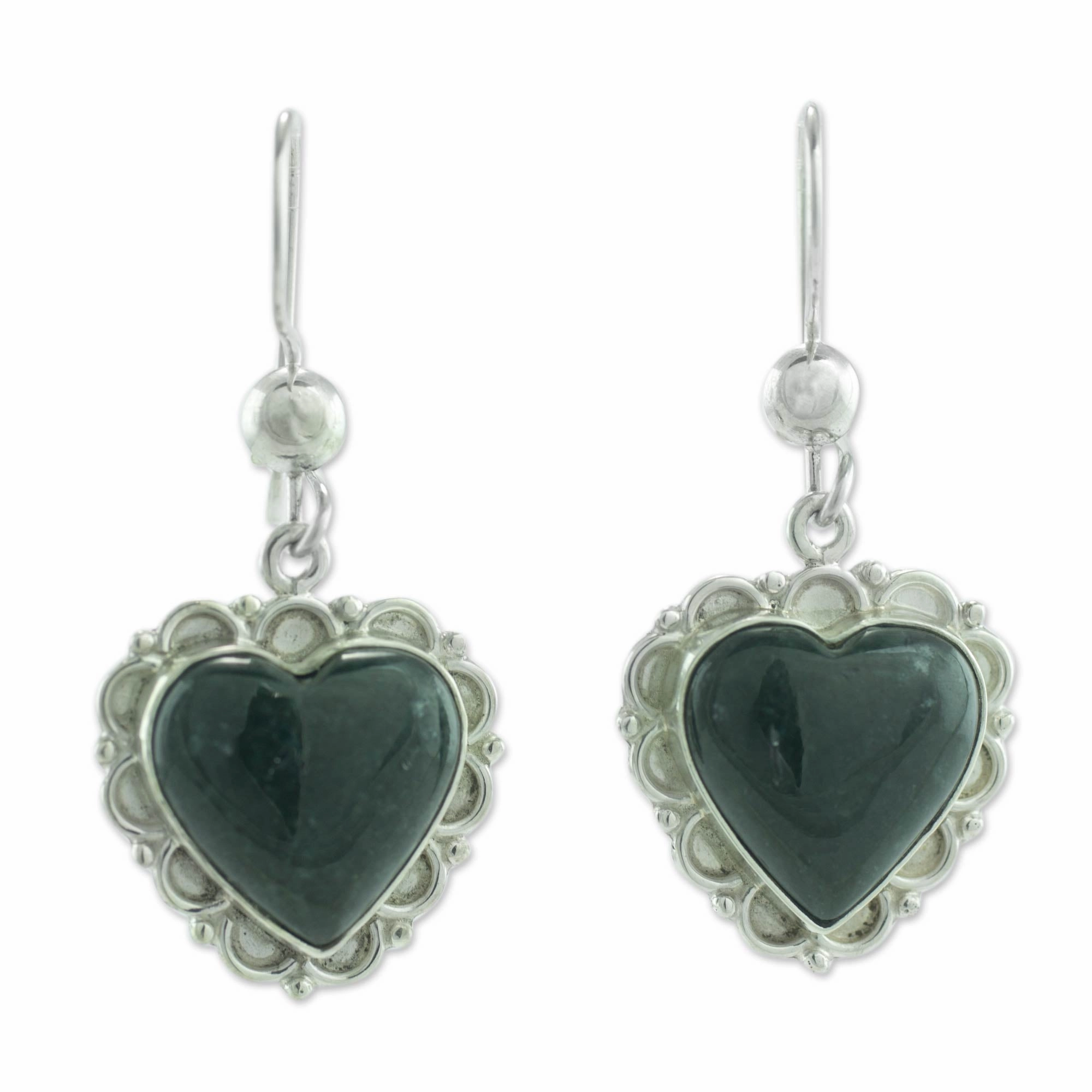 Zinnia Love Dark Green Jade and Sterling Silver Handcrafted Earrings